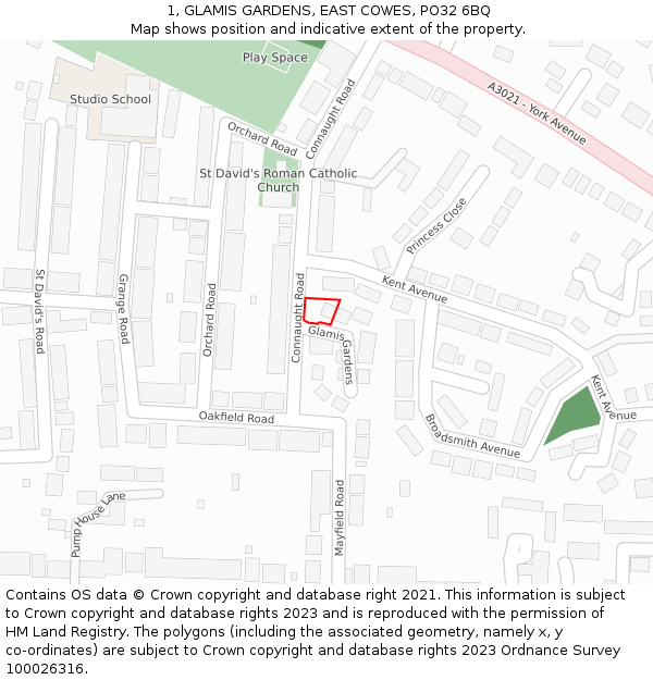 1, GLAMIS GARDENS, EAST COWES, PO32 6BQ: Location map and indicative extent of plot