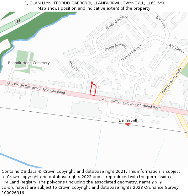 1, GLAN LLYN, FFORDD CAERGYBI, LLANFAIRPWLLGWYNGYLL, LL61 5YX: Location map and indicative extent of plot