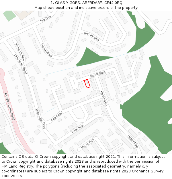 1, GLAS Y GORS, ABERDARE, CF44 0BQ: Location map and indicative extent of plot