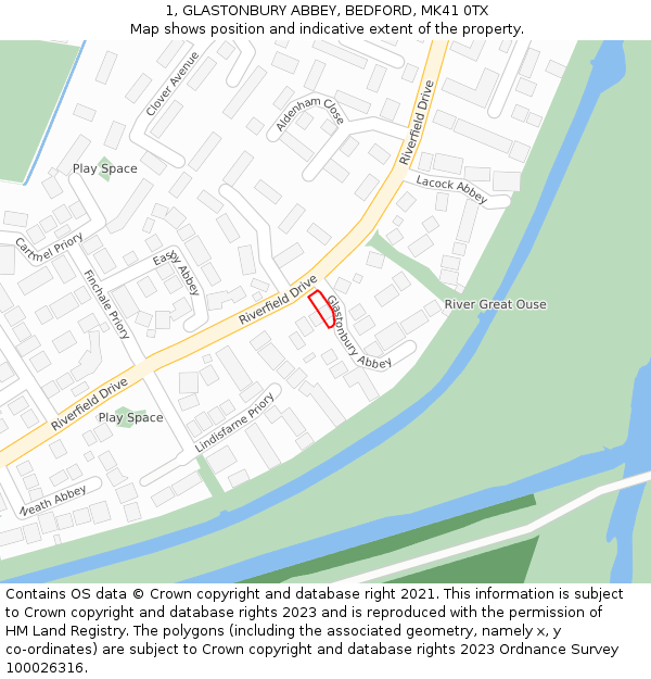1, GLASTONBURY ABBEY, BEDFORD, MK41 0TX: Location map and indicative extent of plot