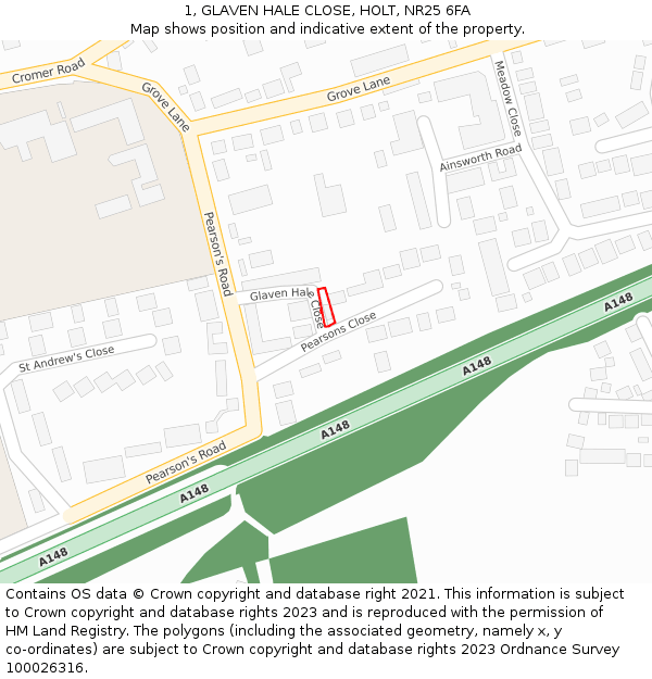 1, GLAVEN HALE CLOSE, HOLT, NR25 6FA: Location map and indicative extent of plot