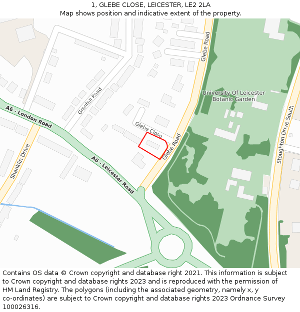 1, GLEBE CLOSE, LEICESTER, LE2 2LA: Location map and indicative extent of plot