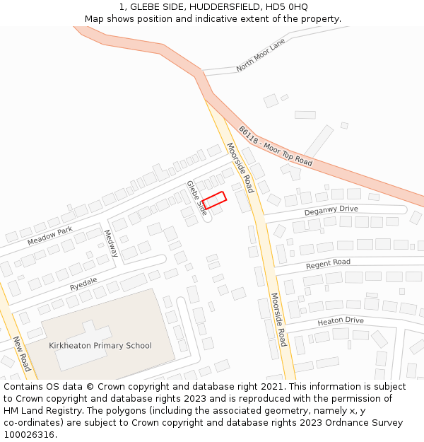 1, GLEBE SIDE, HUDDERSFIELD, HD5 0HQ: Location map and indicative extent of plot