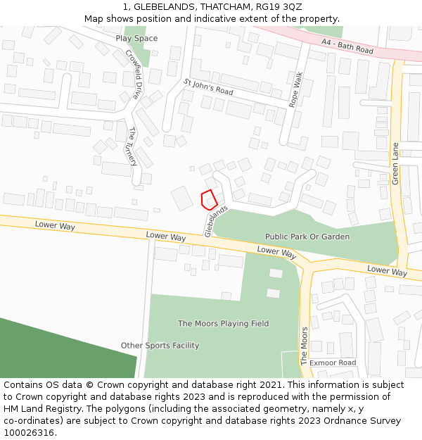 1, GLEBELANDS, THATCHAM, RG19 3QZ: Location map and indicative extent of plot