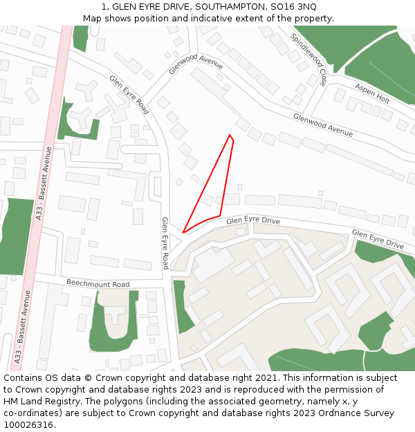 1, GLEN EYRE DRIVE, SOUTHAMPTON, SO16 3NQ: Location map and indicative extent of plot