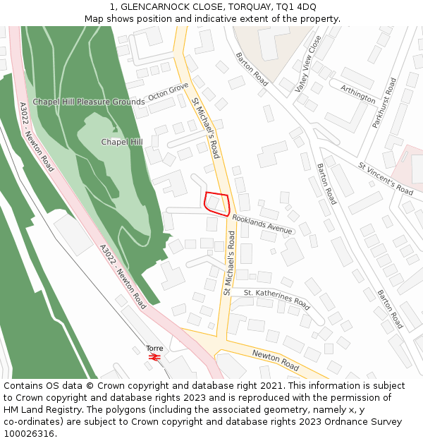 1, GLENCARNOCK CLOSE, TORQUAY, TQ1 4DQ: Location map and indicative extent of plot