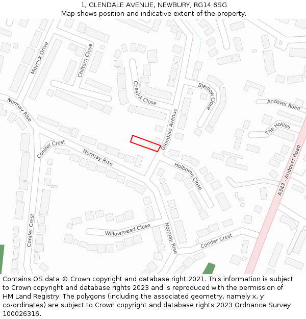 1, GLENDALE AVENUE, NEWBURY, RG14 6SG: Location map and indicative extent of plot