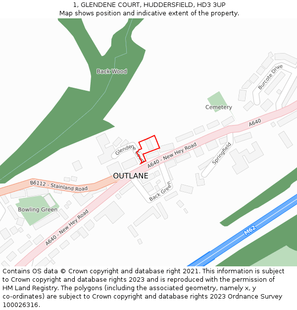 1, GLENDENE COURT, HUDDERSFIELD, HD3 3UP: Location map and indicative extent of plot