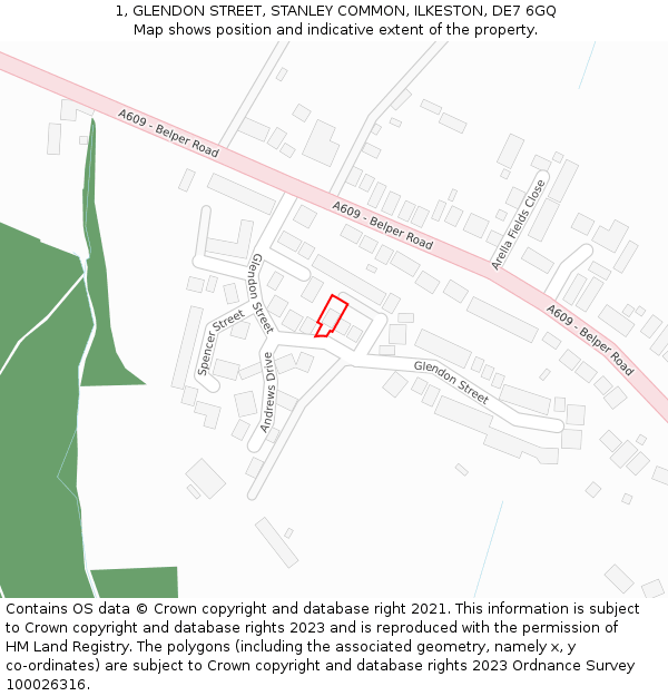 1, GLENDON STREET, STANLEY COMMON, ILKESTON, DE7 6GQ: Location map and indicative extent of plot