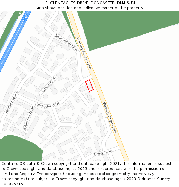 1, GLENEAGLES DRIVE, DONCASTER, DN4 6UN: Location map and indicative extent of plot