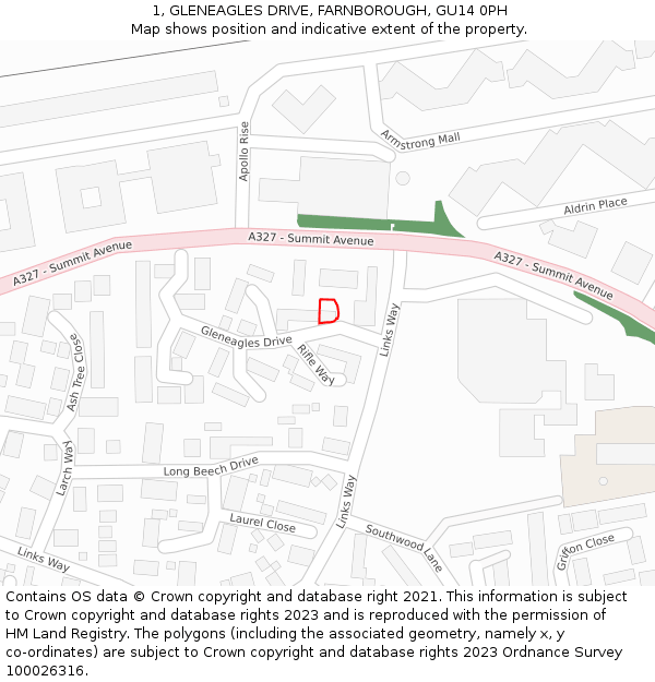 1, GLENEAGLES DRIVE, FARNBOROUGH, GU14 0PH: Location map and indicative extent of plot