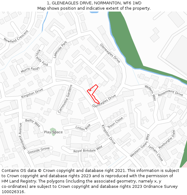 1, GLENEAGLES DRIVE, NORMANTON, WF6 1WD: Location map and indicative extent of plot