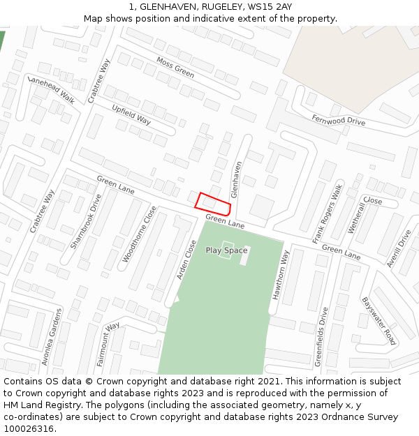 1, GLENHAVEN, RUGELEY, WS15 2AY: Location map and indicative extent of plot