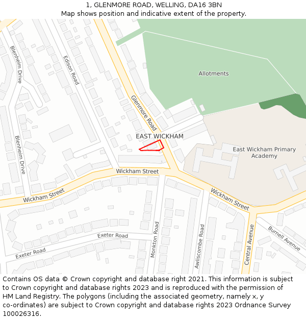 1, GLENMORE ROAD, WELLING, DA16 3BN: Location map and indicative extent of plot