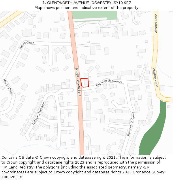 1, GLENTWORTH AVENUE, OSWESTRY, SY10 9PZ: Location map and indicative extent of plot