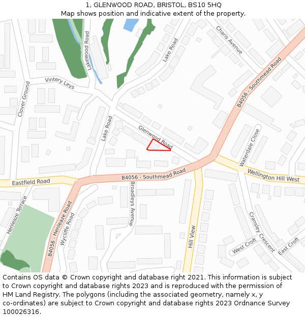 1, GLENWOOD ROAD, BRISTOL, BS10 5HQ: Location map and indicative extent of plot
