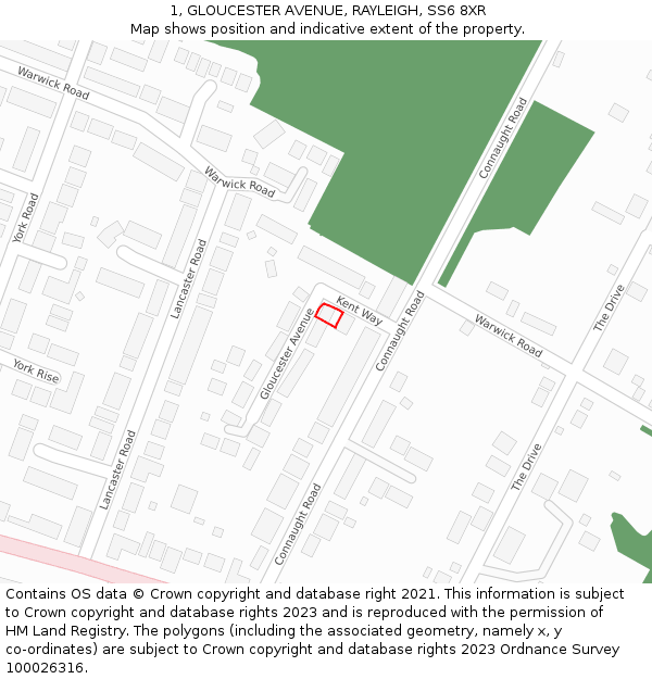 1, GLOUCESTER AVENUE, RAYLEIGH, SS6 8XR: Location map and indicative extent of plot