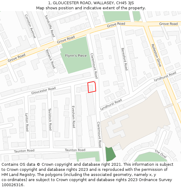 1, GLOUCESTER ROAD, WALLASEY, CH45 3JS: Location map and indicative extent of plot