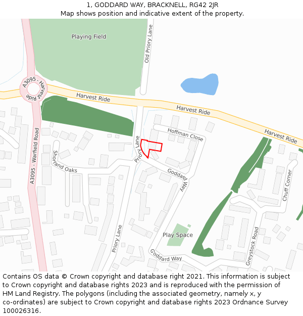 1, GODDARD WAY, BRACKNELL, RG42 2JR: Location map and indicative extent of plot