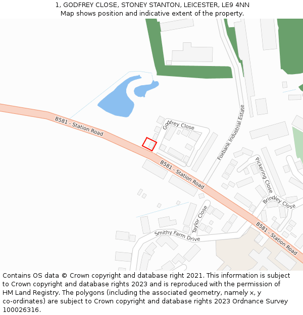 1, GODFREY CLOSE, STONEY STANTON, LEICESTER, LE9 4NN: Location map and indicative extent of plot