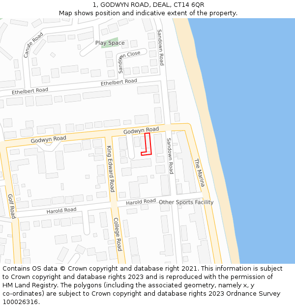 1, GODWYN ROAD, DEAL, CT14 6QR: Location map and indicative extent of plot