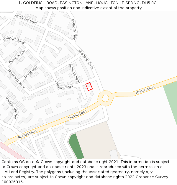 1, GOLDFINCH ROAD, EASINGTON LANE, HOUGHTON LE SPRING, DH5 0GH: Location map and indicative extent of plot