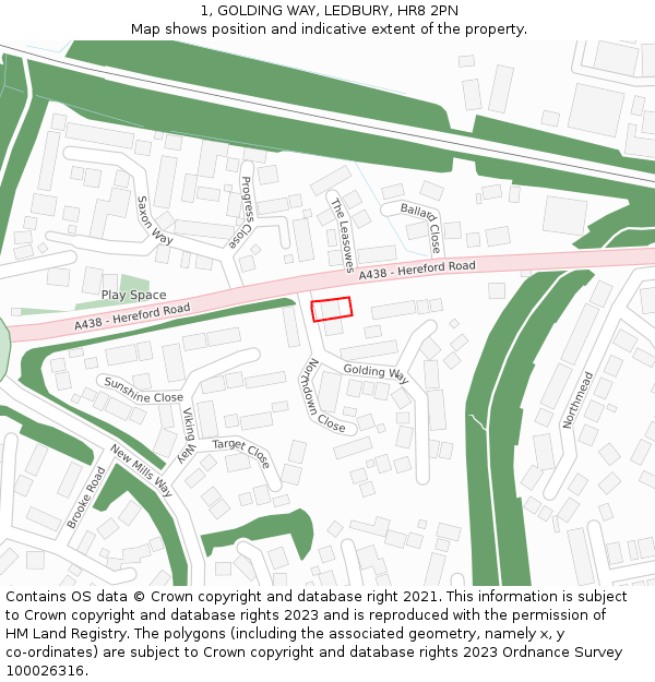 1, GOLDING WAY, LEDBURY, HR8 2PN: Location map and indicative extent of plot