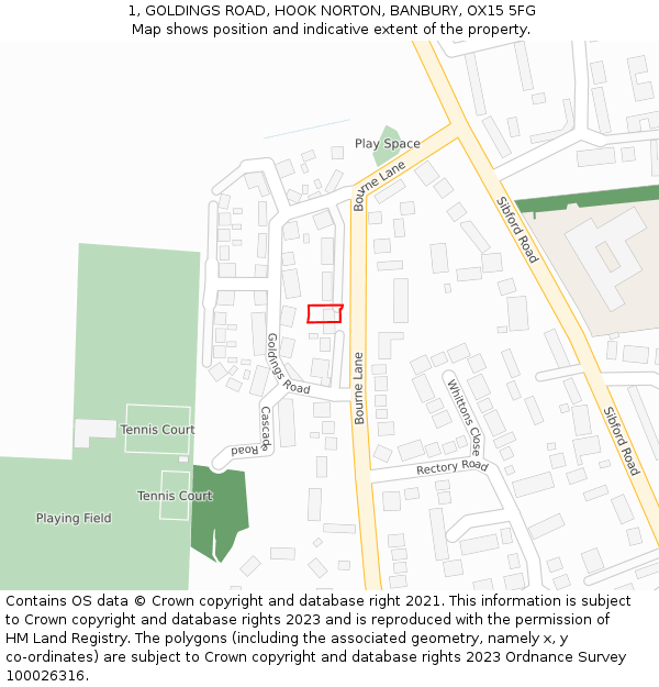 1, GOLDINGS ROAD, HOOK NORTON, BANBURY, OX15 5FG: Location map and indicative extent of plot