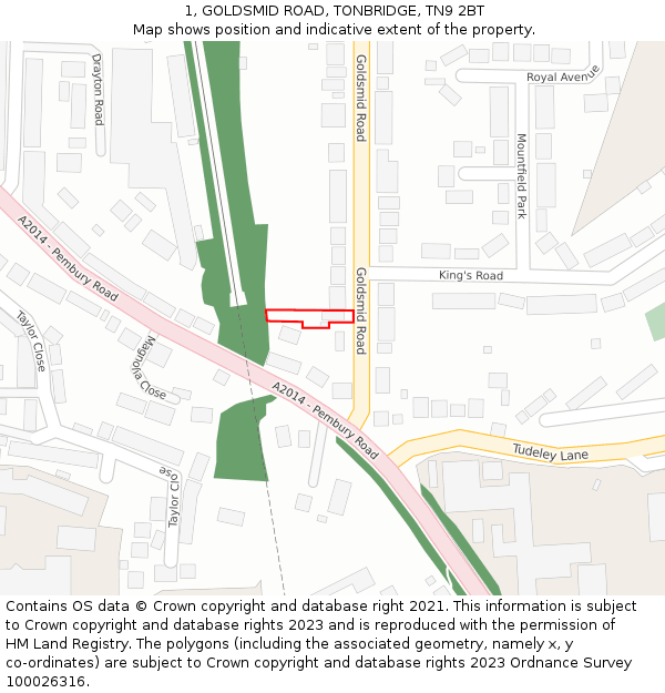 1, GOLDSMID ROAD, TONBRIDGE, TN9 2BT: Location map and indicative extent of plot
