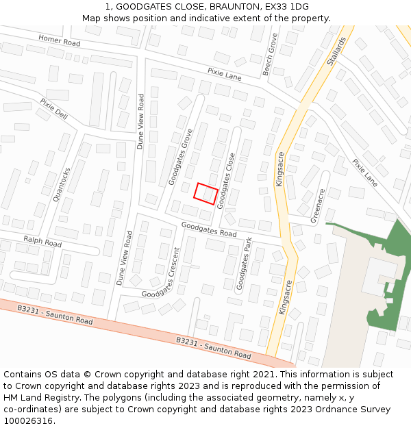 1, GOODGATES CLOSE, BRAUNTON, EX33 1DG: Location map and indicative extent of plot