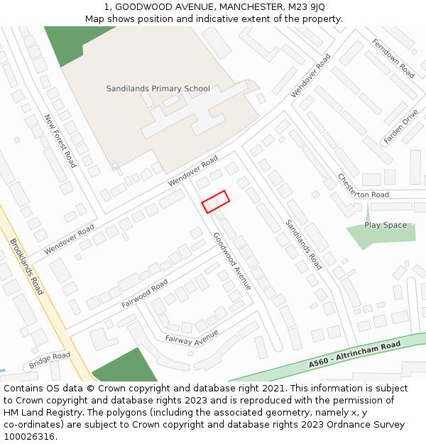 1, GOODWOOD AVENUE, MANCHESTER, M23 9JQ: Location map and indicative extent of plot