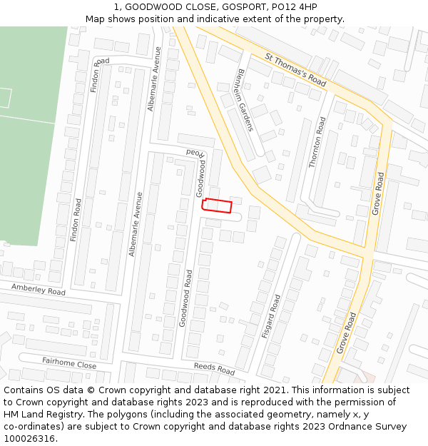 1, GOODWOOD CLOSE, GOSPORT, PO12 4HP: Location map and indicative extent of plot