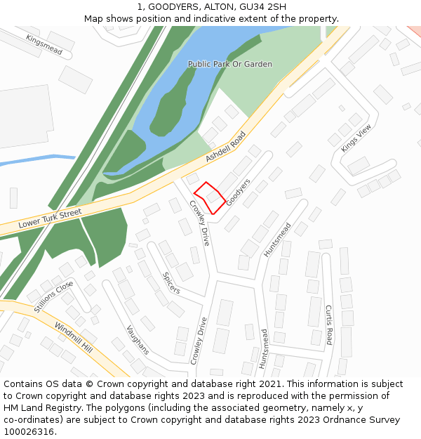 1, GOODYERS, ALTON, GU34 2SH: Location map and indicative extent of plot