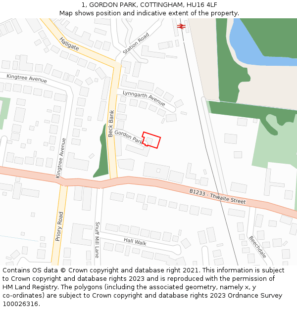1, GORDON PARK, COTTINGHAM, HU16 4LF: Location map and indicative extent of plot