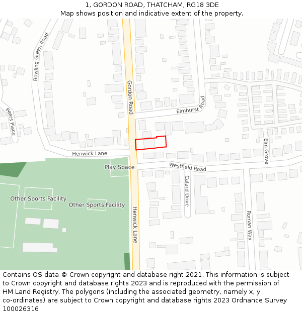 1, GORDON ROAD, THATCHAM, RG18 3DE: Location map and indicative extent of plot