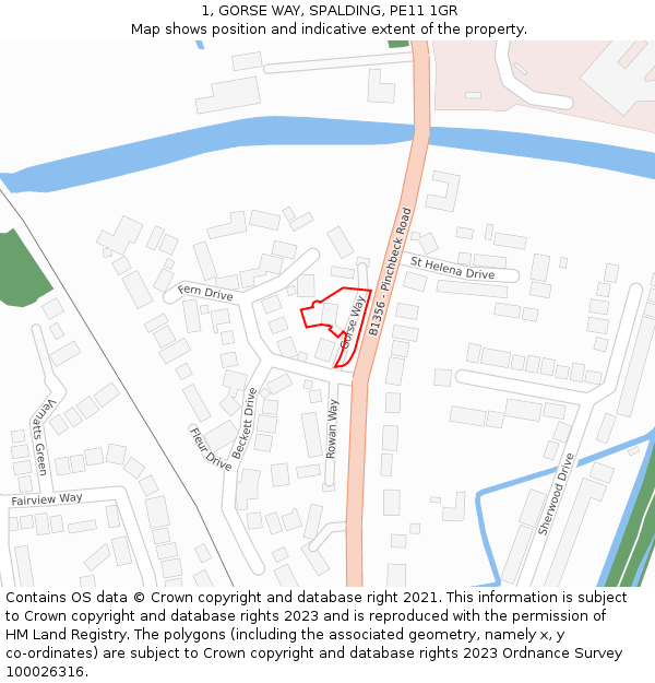 1, GORSE WAY, SPALDING, PE11 1GR: Location map and indicative extent of plot