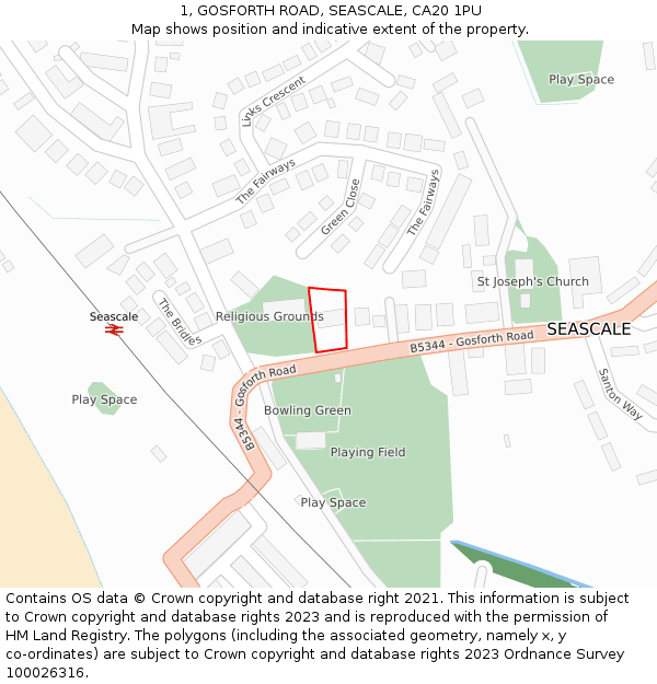 1, GOSFORTH ROAD, SEASCALE, CA20 1PU: Location map and indicative extent of plot