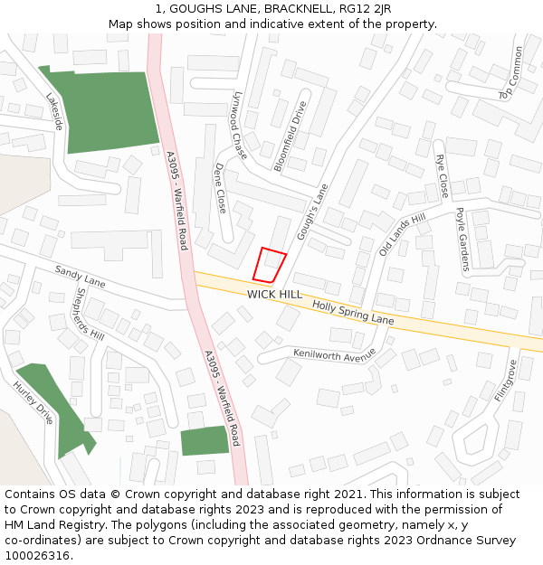 1, GOUGHS LANE, BRACKNELL, RG12 2JR: Location map and indicative extent of plot