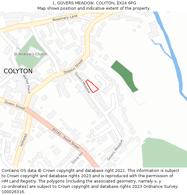 1, GOVERS MEADOW, COLYTON, EX24 6PG: Location map and indicative extent of plot