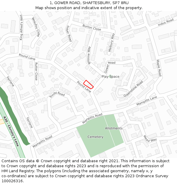 1, GOWER ROAD, SHAFTESBURY, SP7 8RU: Location map and indicative extent of plot