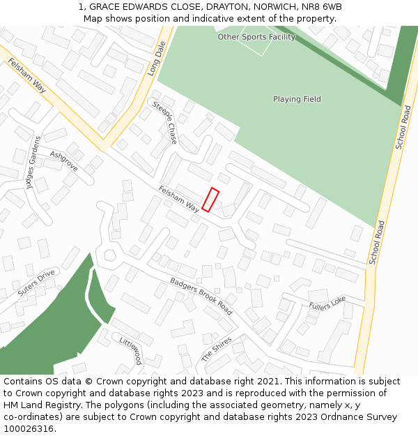 1, GRACE EDWARDS CLOSE, DRAYTON, NORWICH, NR8 6WB: Location map and indicative extent of plot