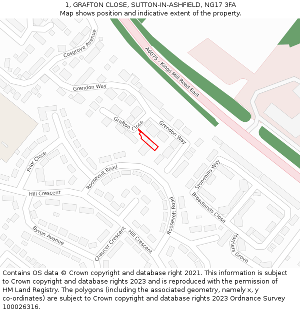 1, GRAFTON CLOSE, SUTTON-IN-ASHFIELD, NG17 3FA: Location map and indicative extent of plot