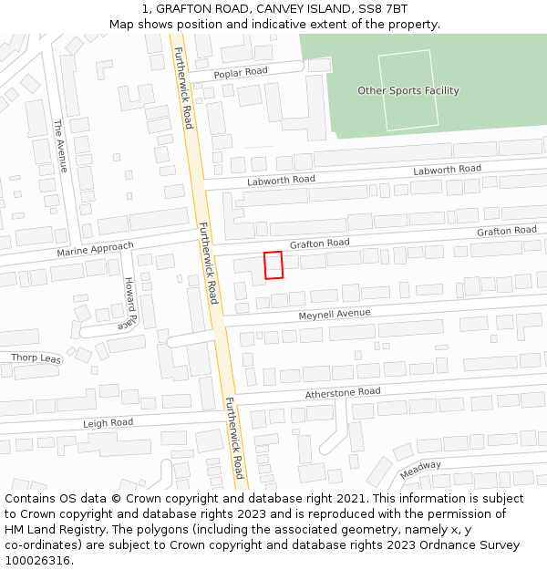 1, GRAFTON ROAD, CANVEY ISLAND, SS8 7BT: Location map and indicative extent of plot