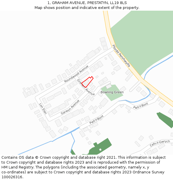 1, GRAHAM AVENUE, PRESTATYN, LL19 8LS: Location map and indicative extent of plot