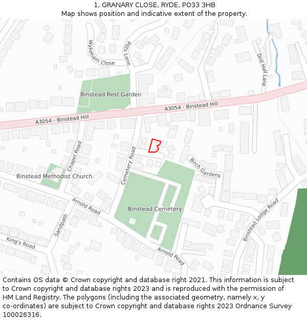 1, GRANARY CLOSE, RYDE, PO33 3HB: Location map and indicative extent of plot