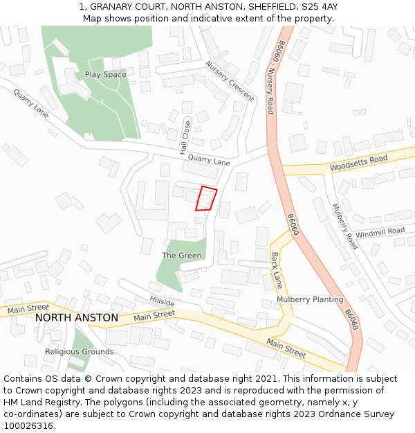 1, GRANARY COURT, NORTH ANSTON, SHEFFIELD, S25 4AY: Location map and indicative extent of plot
