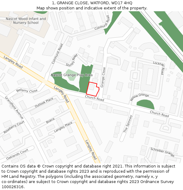 1, GRANGE CLOSE, WATFORD, WD17 4HQ: Location map and indicative extent of plot