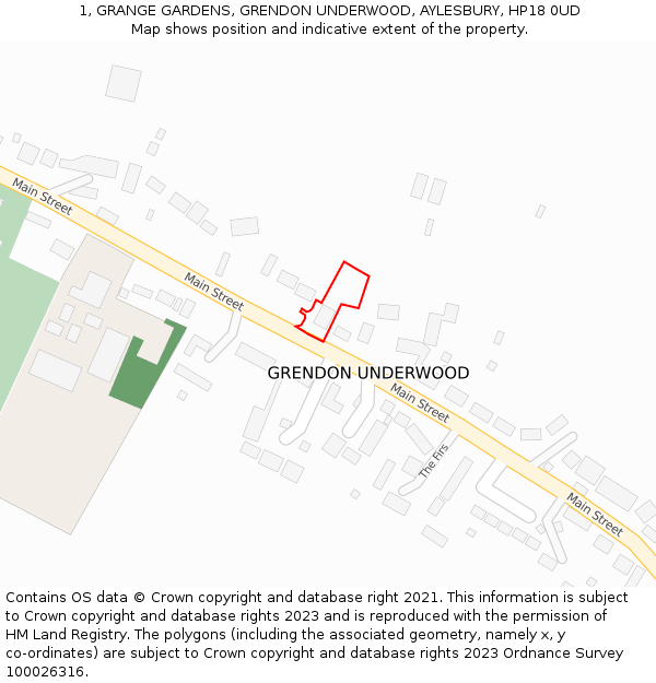 1, GRANGE GARDENS, GRENDON UNDERWOOD, AYLESBURY, HP18 0UD: Location map and indicative extent of plot