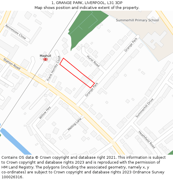 1, GRANGE PARK, LIVERPOOL, L31 3DP: Location map and indicative extent of plot