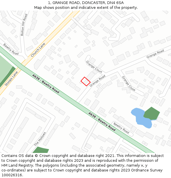 1, GRANGE ROAD, DONCASTER, DN4 6SA: Location map and indicative extent of plot